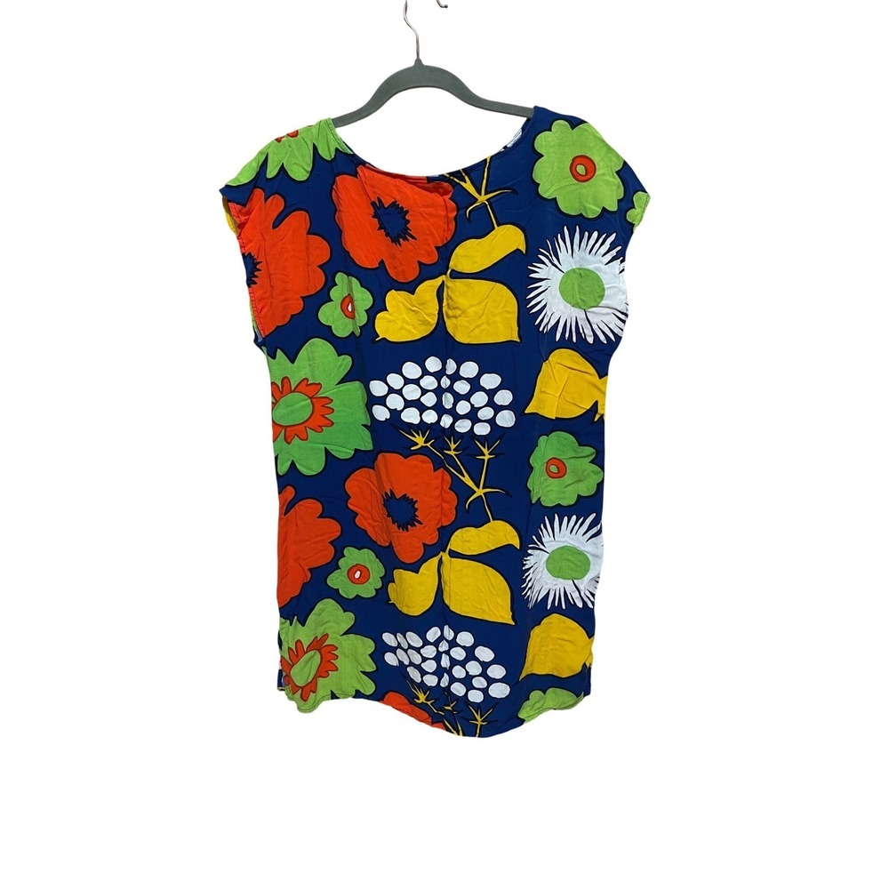 Marimekko for Target Floral Shift Dress Blue Orange Mod Boho Size M - Picture 5 of 10